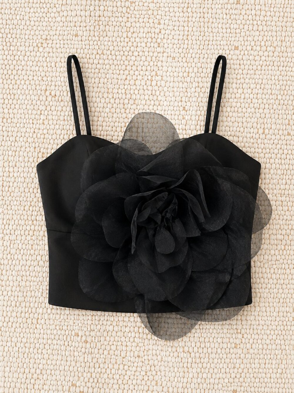 Rachel Zoe Black 3D Floral Crop Top | Size XS | New With Tags